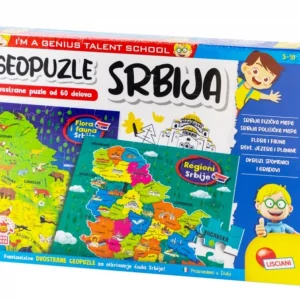 Da li vaši mališani znaju gde se nalaze naše najlepše planine i najveći gradovi? - Edukativna slagalica 2u1 – Geopuzle Moja Srbija (60 delova)