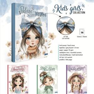 Sveska „Kids Girls Collection“ A4 Latajn (uske i široke linije)(96 lista) Tvrd povez