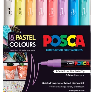 UNI POSCA PC-1M markeri 0,7–1 mm – set 8 pastelnih boja