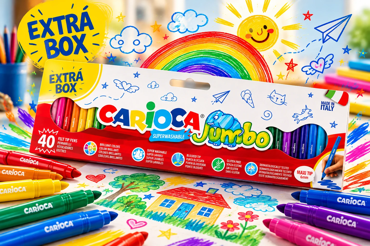CARIOCA Jumbo 40 flomastera – 40 boja, milion ideja, mašta bez granica!