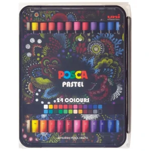 UNI POSCA KPA-100 voštane pastele 1–6,8 mm – set 24 boje u luksuznoj metalnoj kutiji