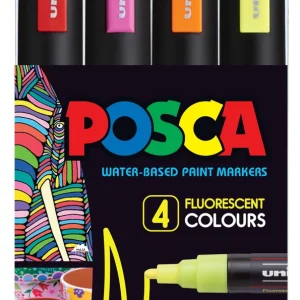UNI POSCA PC-5M markeri 1,8–2,5 mm – set 4 fluorescentne boje
