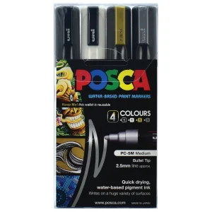UNI POSCA PC-5M markeri 1,8–2,5 mm – set crni, beli, srebrni i zlatni 4/1