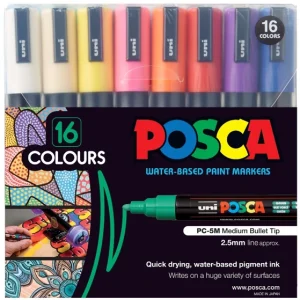 UNI POSCA PC-5M markeri 1,8–2,5 mm – set 16 boja