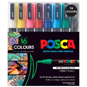 UNI POSCA PC-3M markeri 0,9–1,3 mm – set 16 boja