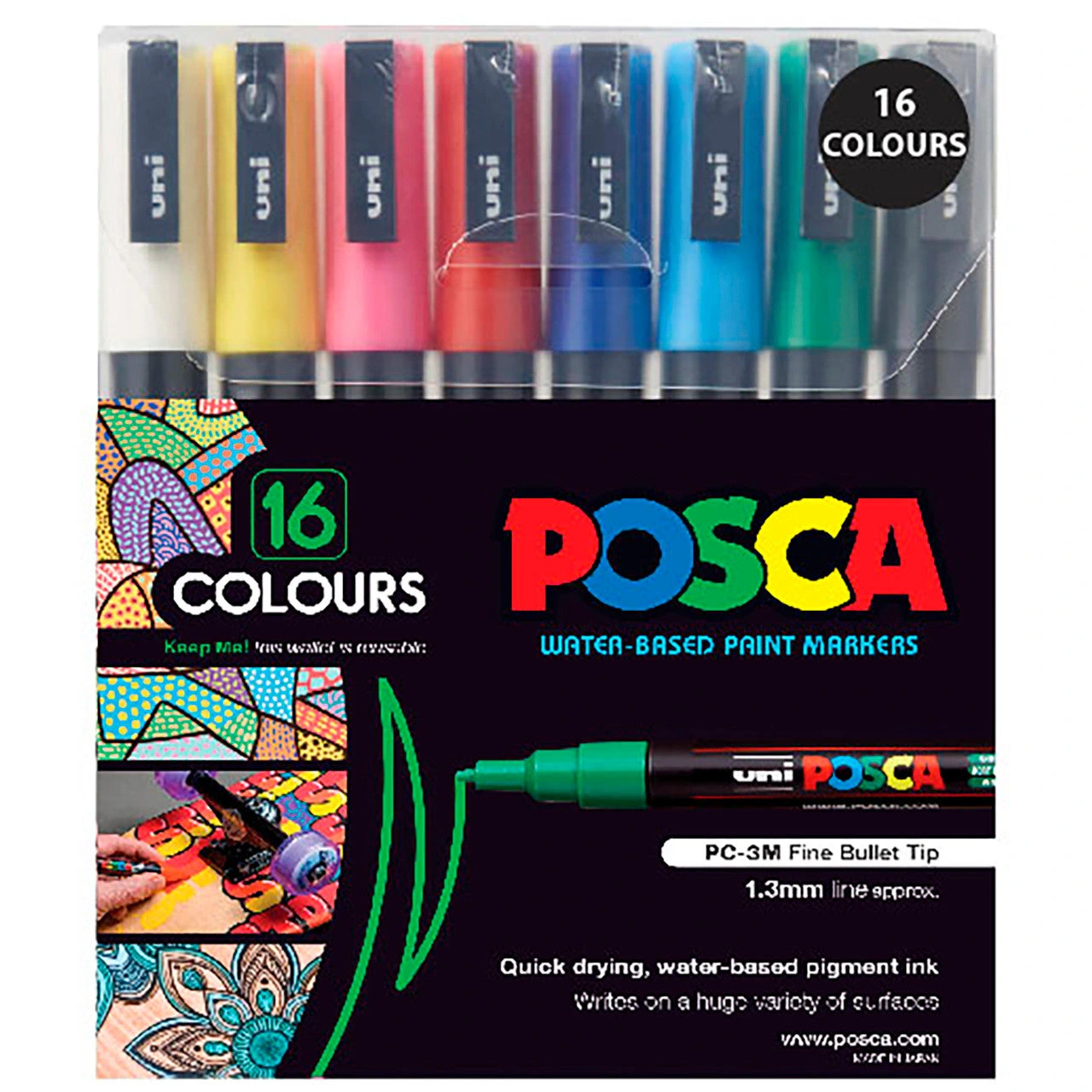 UNI POSCA PC-3M markeri 0,9–1,3 mm – set 16 boja