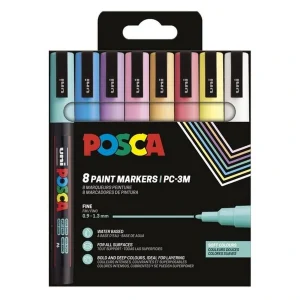 UNI POSCA PC-3M markeri 0,9–1,3 mm – set 8 pastelnih boja u kartonskom pakovanju