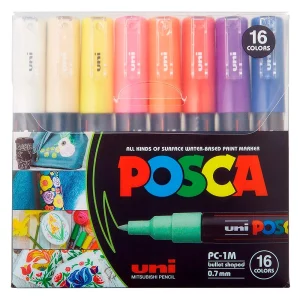 UNI POSCA PC-1M markeri 0,7–1 mm – set 16 boja